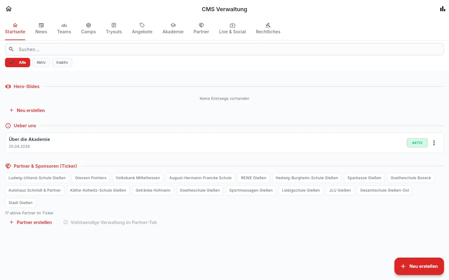 CourtCloud Vereins-Website direkt aus der App pflegen Screenshot