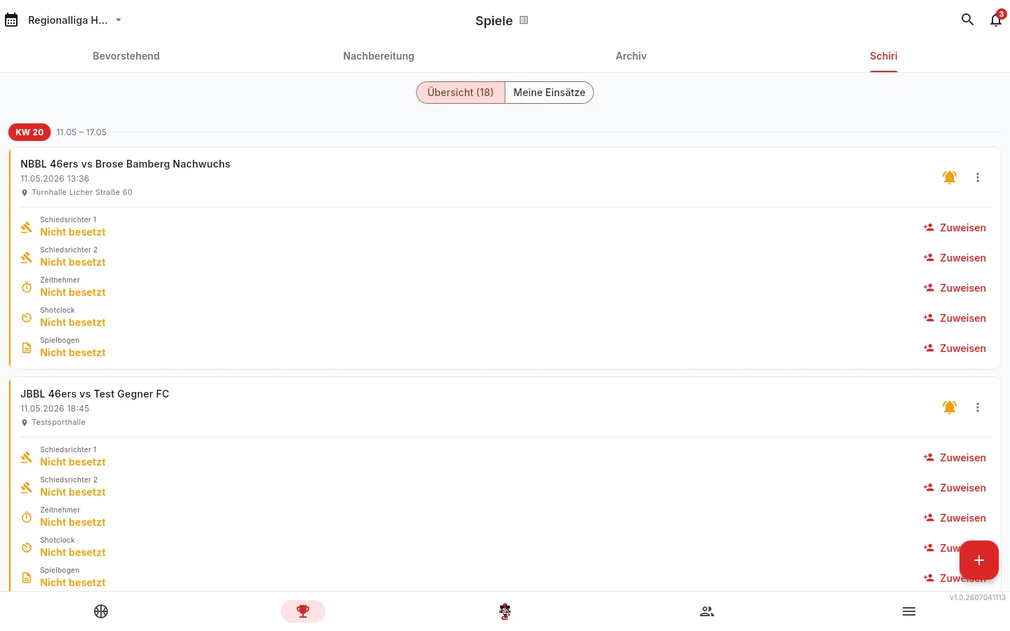 CourtCloud Schiedsrichter-Einsätze koordinieren Screenshot