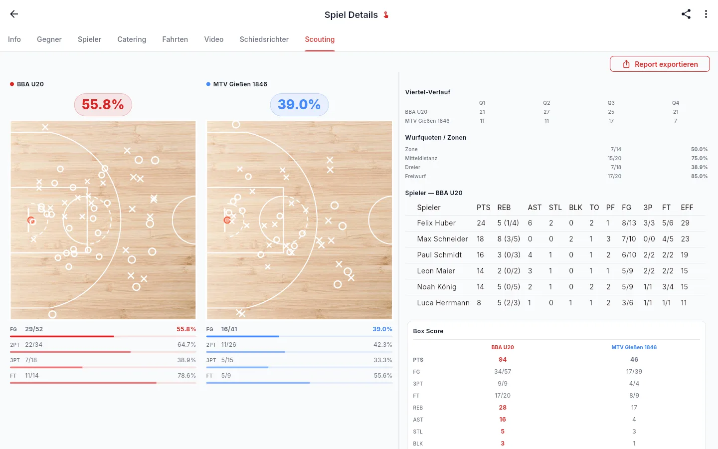 CourtCloud Spiele scouten und Würfe live erfassen Screenshot