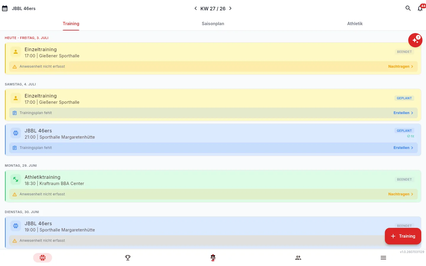 CourtCloud Trainings planen & Blöcke bauen Screenshot